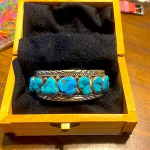 Turquoise and silver cuff bracelet and ring